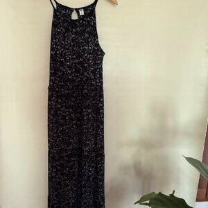 Black and White Floral Old Navy Rayon Maxi Dress with Spaghetti Straps, XLG Tall